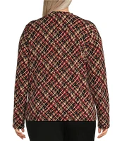 Investments Plus Size Knit Printed Tweed Long Sleeve Twist Neck Top