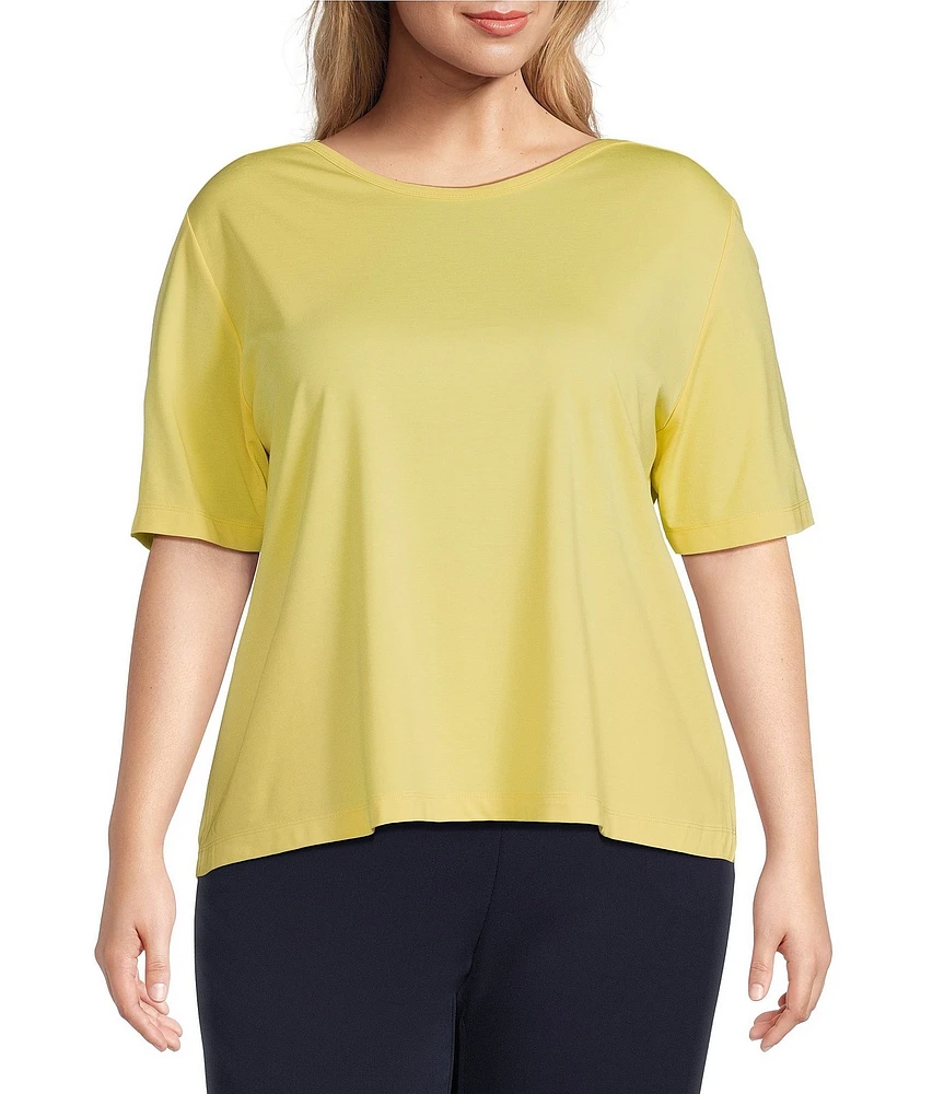 Investments Plus Size Knit Short Sleeve Ballet Neck Top