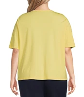 Investments Plus Size Knit Short Sleeve Ballet Neck Top