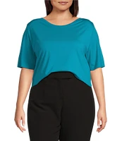 Investments Plus Size Knit Short Sleeve Ballet Neck Top