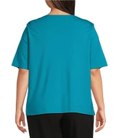 Investments Plus Size Knit Short Sleeve Ballet Neck Top