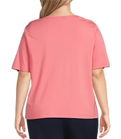 Investments Plus Size Knit Short Sleeve Ballet Neck Top