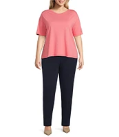 Investments Plus Size Knit Short Sleeve Ballet Neck Top