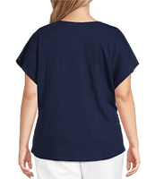 Investments Plus Size Multi Paisley Short Sleeve Embellished Novelty Crew Neck Top
