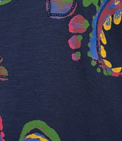 Investments Plus Size Multi Paisley Short Sleeve Embellished Novelty Crew Neck Top