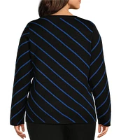 Investments Plus Size Novelty Stripe Long Sleeve Sweater