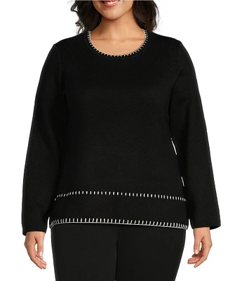 Investments Plus Size Novelty Trim Long Sleeve Sweater