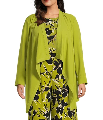 Investments Plus Size Open Drape Front Long Sleeve Button Cuff Novelty Jacket