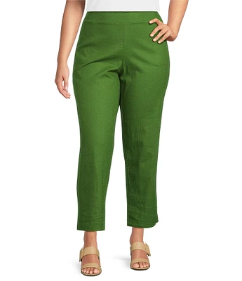 Investments Plus Size Pull-On Linen Blend Straight Leg Ankle Pants