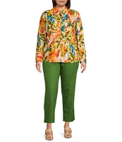 Investments Plus Size Pull-On Linen Blend Straight Leg Ankle Pants
