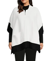 Investments Plus Size Removable Faux Fur Zip Point Collar Elbow Sleeve Border Sweater Poncho