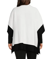 Investments Plus Size Removable Faux Fur Zip Point Collar Elbow Sleeve Border Sweater Poncho