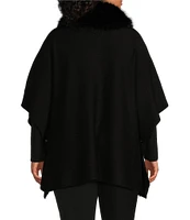 Investments Plus Size Removable Faux Fur Zip Point Collar Elbow Sleeve Sweater Poncho