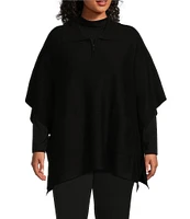 Investments Plus Size Removable Faux Fur Zip Point Collar Elbow Sleeve Sweater Poncho