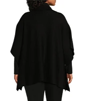 Investments Plus Size Removable Faux Fur Zip Point Collar Elbow Sleeve Sweater Poncho