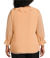 Investments Plus Size Riley Woven Cascading Ruffle V-Neck 3/4 Sleeve Top