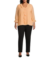 Investments Plus Size Riley Woven Cascading Ruffle V-Neck 3/4 Sleeve Top