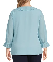 Investments Plus Size Riley Woven Cascading Ruffle V-Neck 3/4 Sleeve Top