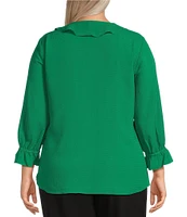 Investments Plus Size Riley Woven Cascading Ruffle V-Neck 3/4 Sleeve Top