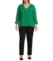 Investments Plus Size Riley Woven Cascading Ruffle V-Neck 3/4 Sleeve Top
