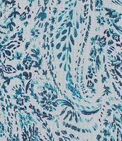 Investments Plus Size Riley Woven Soft Blue Paisley Cascading Ruffle V-Neck 3/4 Sleeve Top
