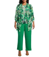 Investments Plus Size Soft Separates Abstract Floral Mesh Crew Neck Tank Top