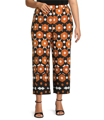 Investments Plus Size Soft Separates Dark Honeycomb Border Elastic Waist Coordinating Pull-On Crop Pants