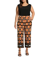 Investments Plus Size Soft Separates Dark Honeycomb Border Elastic Waist Coordinating Pull-On Crop Pants