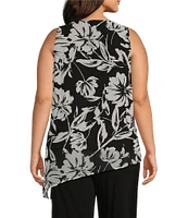 Investments Plus Size Soft Separates Floral Gestures Print Crew Neck Asymmetrical Hem Tank Top