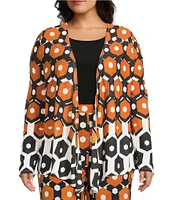 Investments Plus Size Soft Separates Light Honeycomb Border Long Sleeve Coordinating Topper