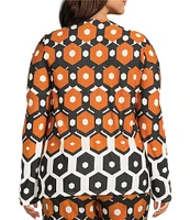 Investments Plus Size Soft Separates Light Honeycomb Border Long Sleeve Coordinating Topper