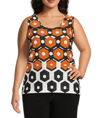 Investments Plus Size Soft Separates Light Honeycomb Border Reversible Scoop to Crew Neck Sleeveless Top