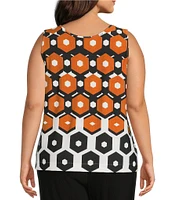 Investments Plus Size Soft Separates Light Honeycomb Border Reversible Scoop to Crew Neck Sleeveless Top