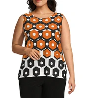 Investments Plus Size Soft Separates Light Honeycomb Border Reversible Scoop to Crew Neck Sleeveless Top