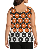 Investments Plus Size Soft Separates Light Honeycomb Border Reversible Scoop to Crew Neck Sleeveless Top