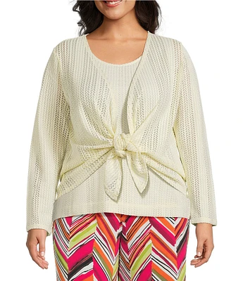 Investments Plus Size Soft Separates Mulit-Way Long Sleeve Crochet Coordinating Topper