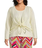 Investments Plus Size Soft Separates Mulit-Way Long Sleeve Crochet Coordinating Topper
