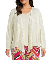 Investments Plus Size Soft Separates Mulit-Way Long Sleeve Crochet Coordinating Topper