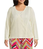 Investments Plus Size Soft Separates Mulit-Way Long Sleeve Crochet Coordinating Topper