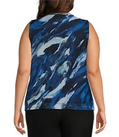 Investments Plus Size Soft Separates Marbled Sky Mesh Crew Neck Tank Top