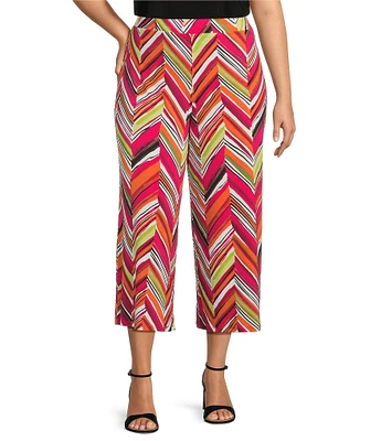Investments Plus Size Soft Separates Multi Broken Chevron Elastic Waist Coordinating Pull-On Crop Pants