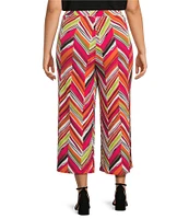 Investments Plus Size Soft Separates Multi Broken Chevron Elastic Waist Coordinating Pull-On Crop Pants