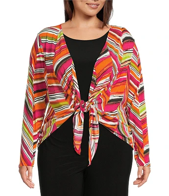 Investments Plus Size Soft Separates Multi Broken Chevron Long Sleeve Coordinating Topper