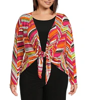Investments Plus Size Soft Separates Multi Broken Chevron Long Sleeve Coordinating Topper
