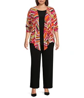 Investments Plus Size Soft Separates Multi Broken Chevron Long Sleeve Coordinating Topper