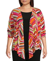 Investments Plus Size Soft Separates Multi Broken Chevron Long Sleeve Coordinating Topper