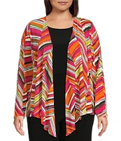 Investments Plus Size Soft Separates Multi Broken Chevron Long Sleeve Coordinating Topper