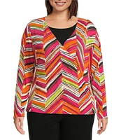 Investments Plus Size Soft Separates Multi Broken Chevron Long Sleeve Coordinating Topper