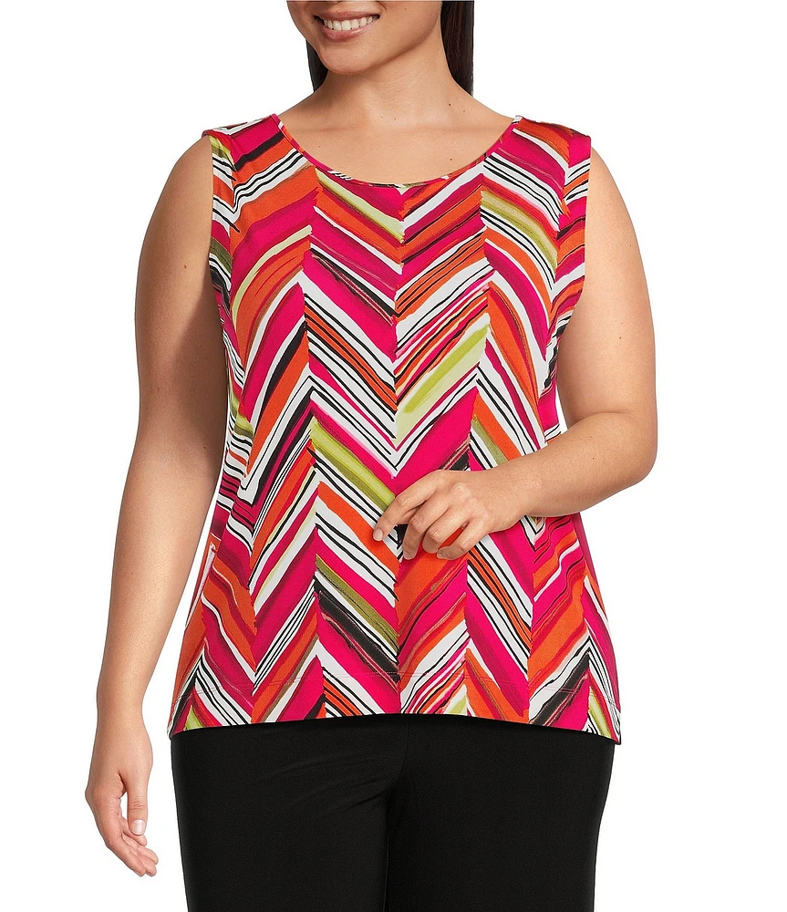 Investments Plus Size Soft Separates Multi Broken Chevron Reversible Crew to Scoop Neck Sleeveless Top