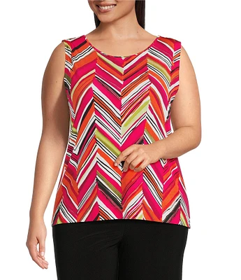 Investments Plus Size Soft Separates Multi Broken Chevron Reversible Crew to Scoop Neck Sleeveless Top